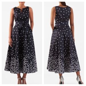 Eshakti Navy Polka Dot Print Dupioni Dress
